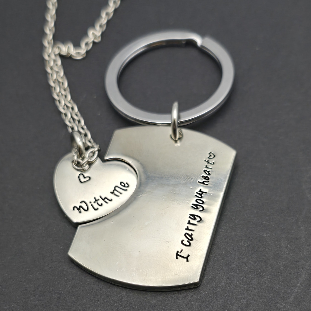 Silver Heart Pendant Necklace And Keychain Set